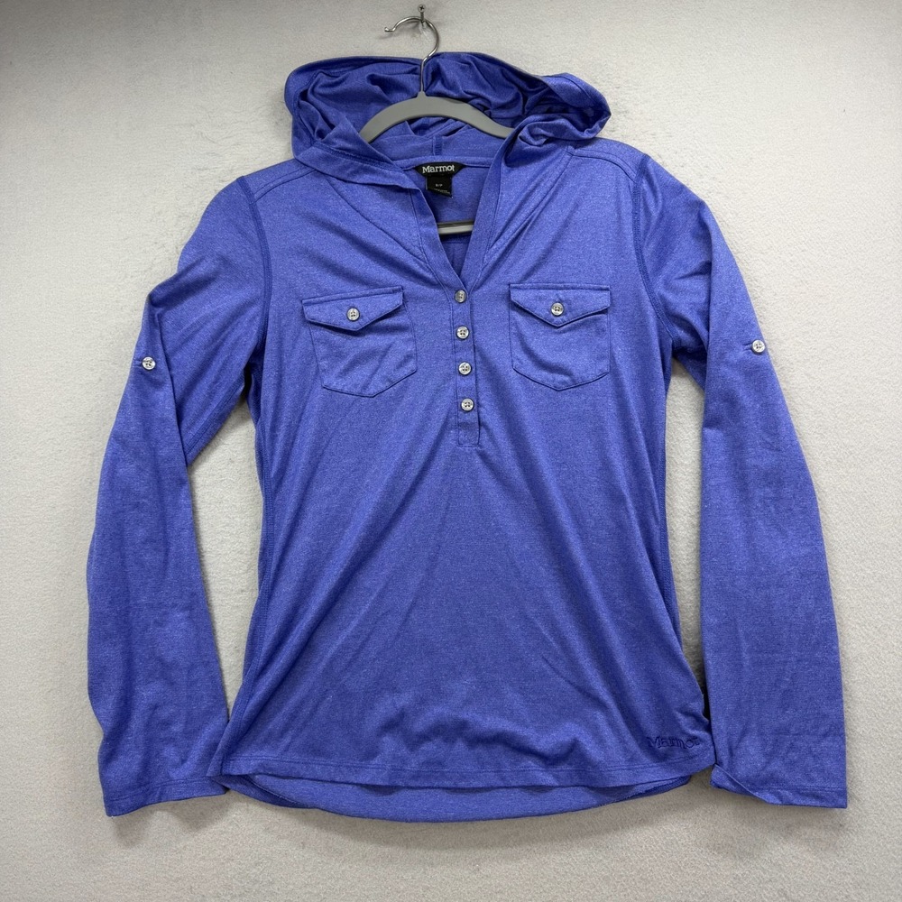 Marmot Shirt Hoodie Womens Small Purple Pullover Long Sleeve Henley Lightweight